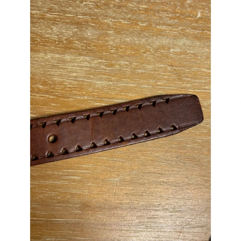 Lauren‎  Lauren Brown Leather Cutout Geometric Belt Brass Buckle Size L Womens